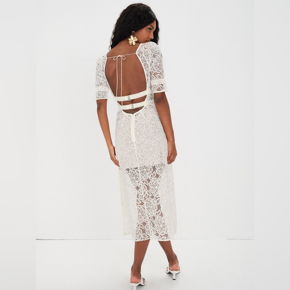 NWT For Love & Lemons Marilyn Midi Dress / Ivory / Size Medium - Picture 4 of 9